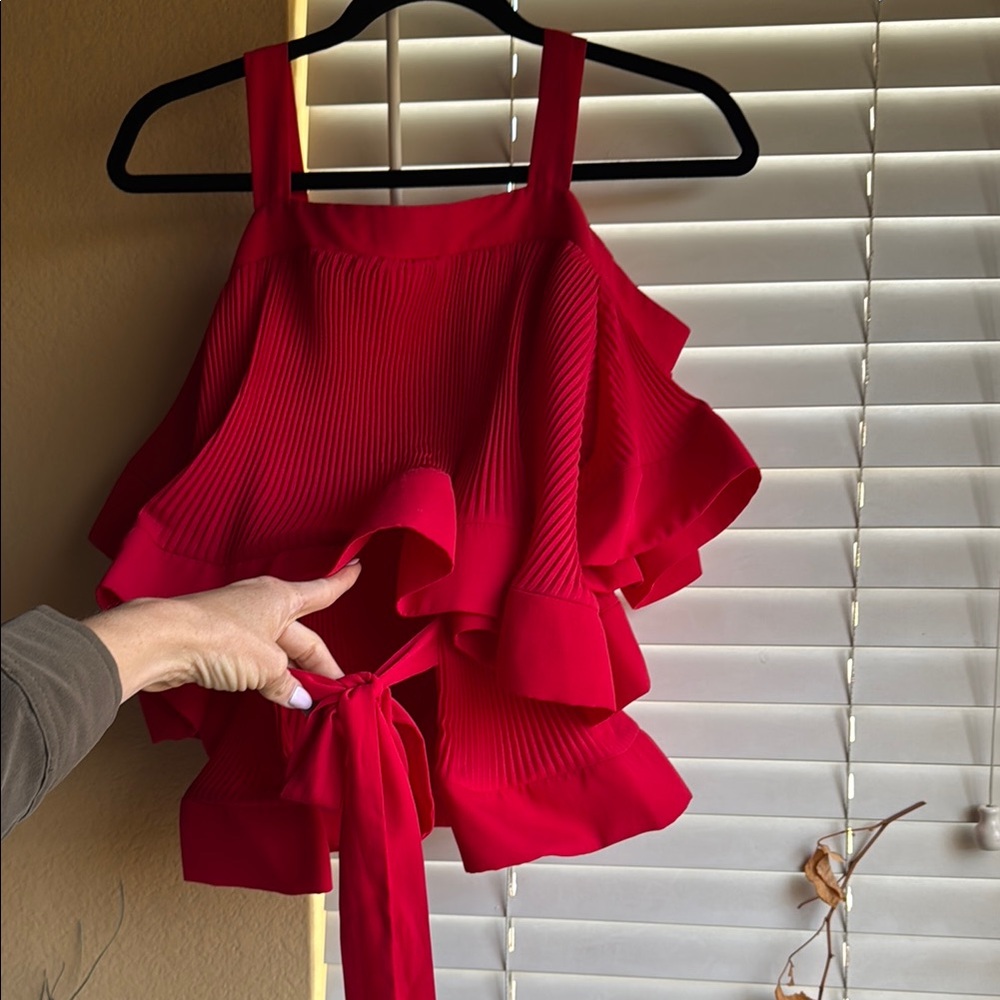 Elegant Red Ruffle Top - Picture 3 of 4